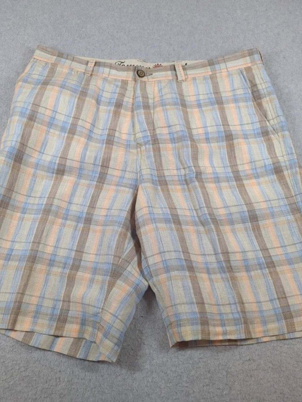 Tommy Bahama Shorts Men's 36 (Actual 38) Plaid Linen Blend Flat Front Preppy